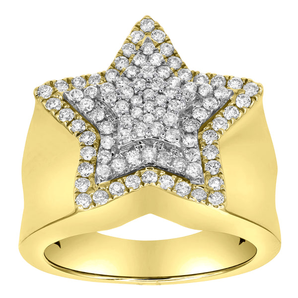LuvMyJewelry Star Studded Bling 14K Yellow Gold 3 Layered Star Ring - 1.87 Ct
