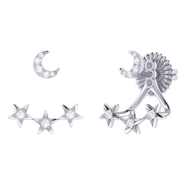 LuvMyJewelry Star Trio Crescent Diamond Stud Earrings in Sterling Silver