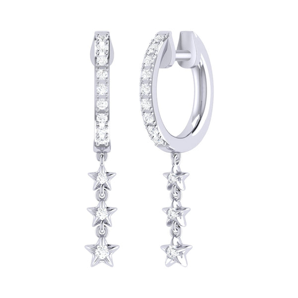 LuvMyJewelry Star Trio Lane Diamond Hoop Earrings in 14K White Gold