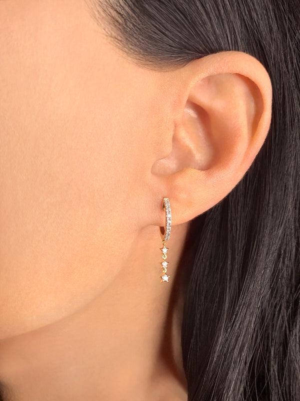 LuvMyJewelry Star Trio Lane Diamond Hoop Earrings In 14K Yellow Gold Vermeil On Sterling Silver