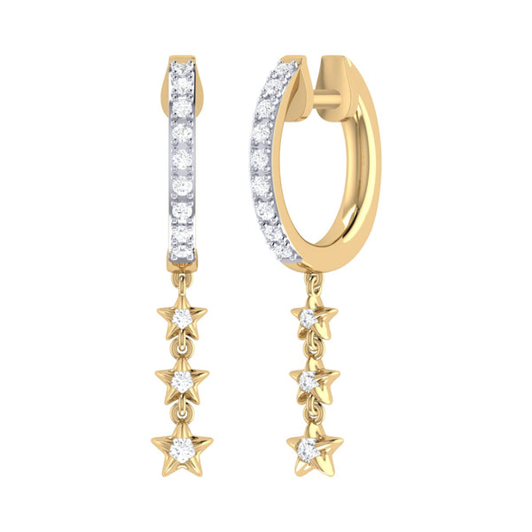 LuvMyJewelry Star Trio Lane Diamond Hoop Earrings in 14K Yellow Gold