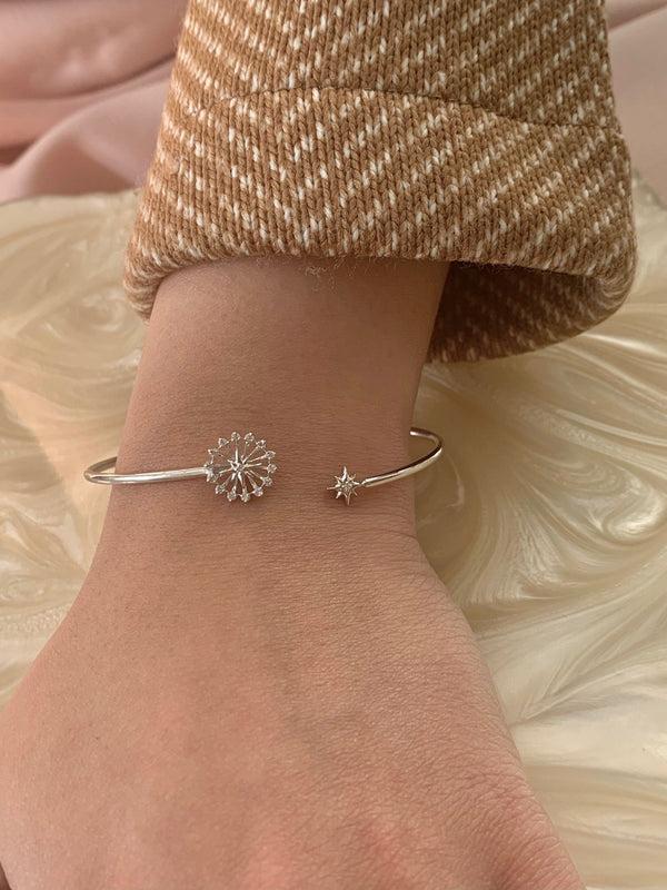 LuvMyJewelry Starburst Adjustable Diamond Cuff In 14K White Gold