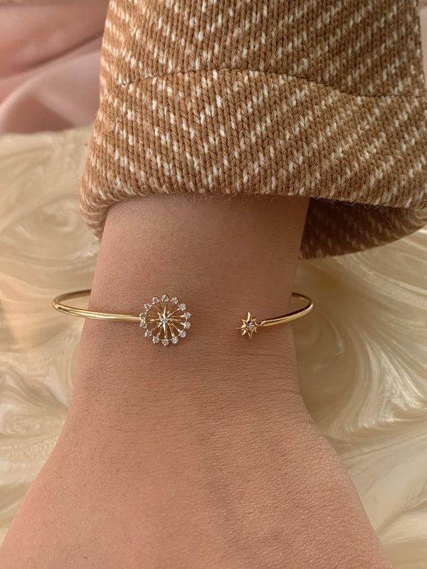 LuvMyJewelry Starburst Adjustable Diamond Cuff In 14K Yellow Gold Vermeil On Sterling Silver