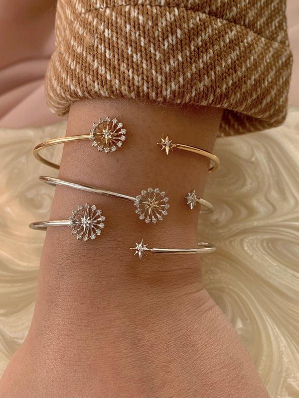 LuvMyJewelry Starburst Adjustable Diamond Cuff In 14K Yellow Gold