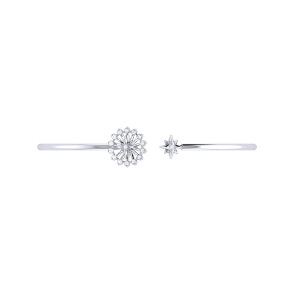 LuvMyJewelry Starburst Adjustable Diamond Cuff In Sterling Silver