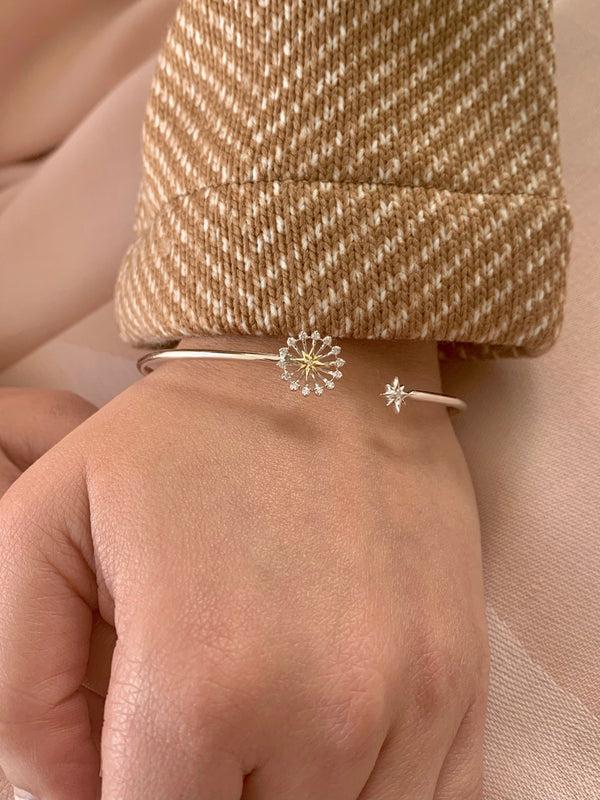 LuvMyJewelry Starburst Adjustable Diamond Two-Tone Cuff In 14K Yellow Gold Vermeil On Sterling Silver