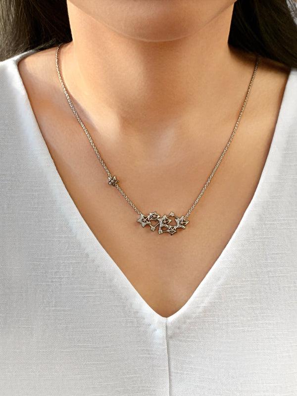 LuvMyJewelry Starburst Constellation Diamond Necklace In 14K White Gold