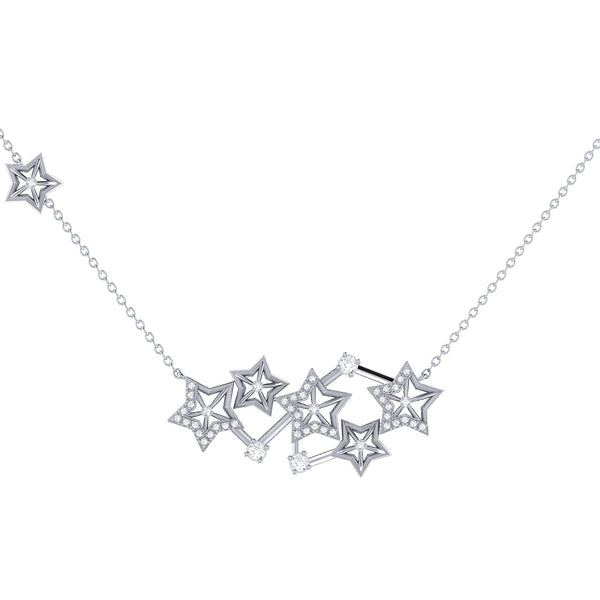 LuvMyJewelry Starburst Constellation Diamond Necklace in 14K White Gold