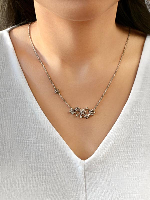 LuvMyJewelry Starburst Constellation Diamond Necklace In Sterling Silver
