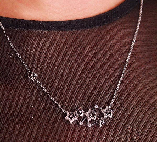 LuvMyJewelry Starburst Constellation Diamond Necklace In Sterling Silver