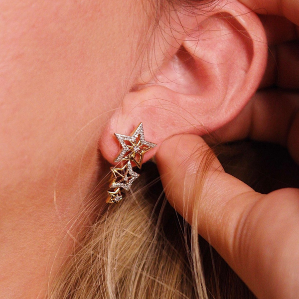 LuvMyJewelry Starburst Diamond Ear Climbers In 14K Yellow Gold Vermeil On Sterling Silver