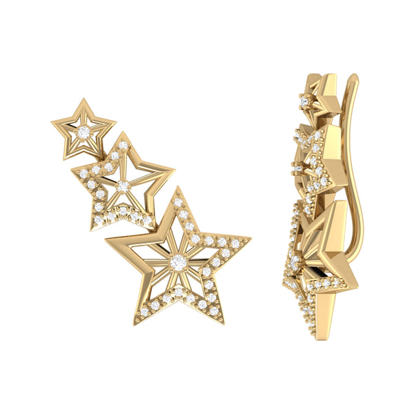 LuvMyJewelry Starburst Diamond Ear Climbers in 14K Yellow Gold Vermeil on Sterling Silver