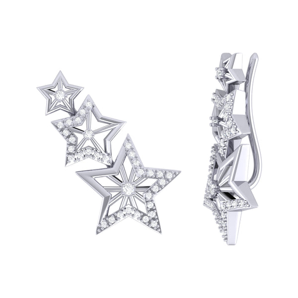 LuvMyJewelry Starburst Diamond Ear Climbers in Sterling Silver