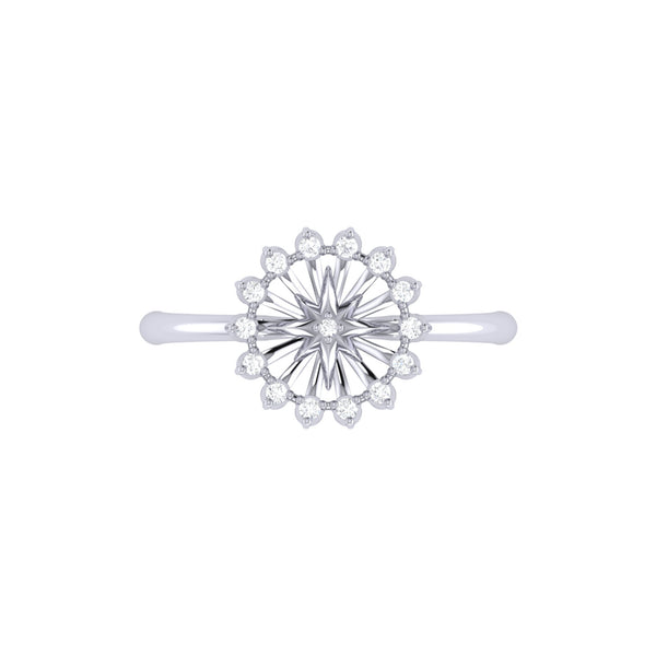 LuvMyJewelry Starburst Diamond Ring In 14K White Gold