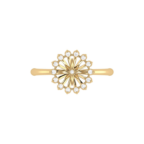 LuvMyJewelry Starburst Diamond Ring In 14K Yellow Gold