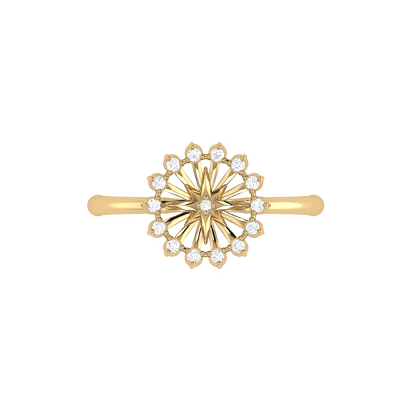 LuvMyJewelry Starburst Diamond Ring In 14K Yellow Gold Vermeil On Sterling Silver