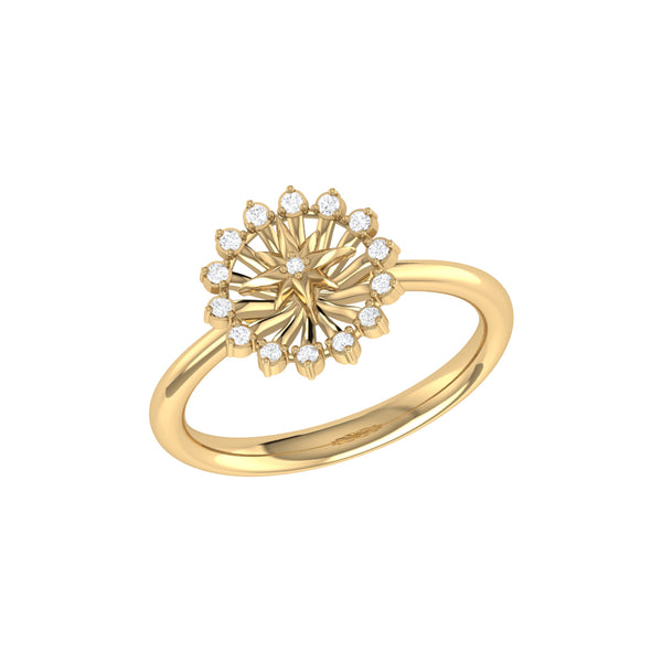 LuvMyJewelry Starburst Diamond Ring in 14K Yellow Gold Vermeil on Sterling Silver