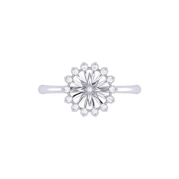 LuvMyJewelry Starburst Diamond Ring In Sterling Silver