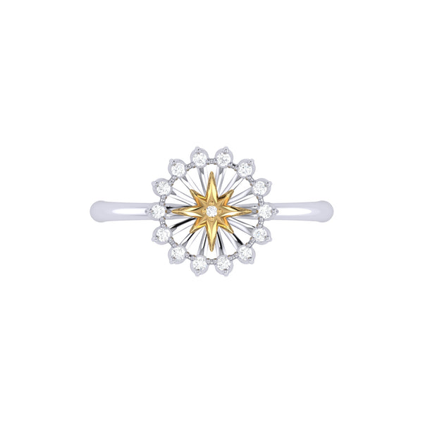 LuvMyJewelry Starburst Two-Tone Diamond Ring In 14K Gold