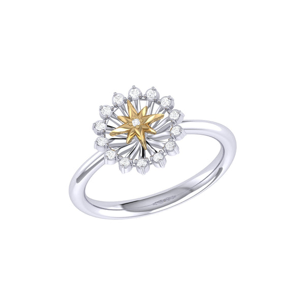 LuvMyJewelry Starburst Two-Tone Diamond Ring in 14K Gold
