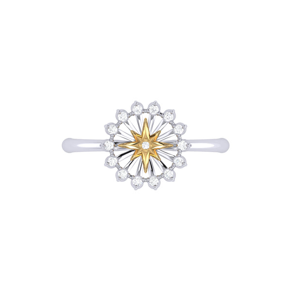 LuvMyJewelry Starburst Two-Tone Diamond Ring In 14K Yellow Gold Vermeil On Sterling Silver