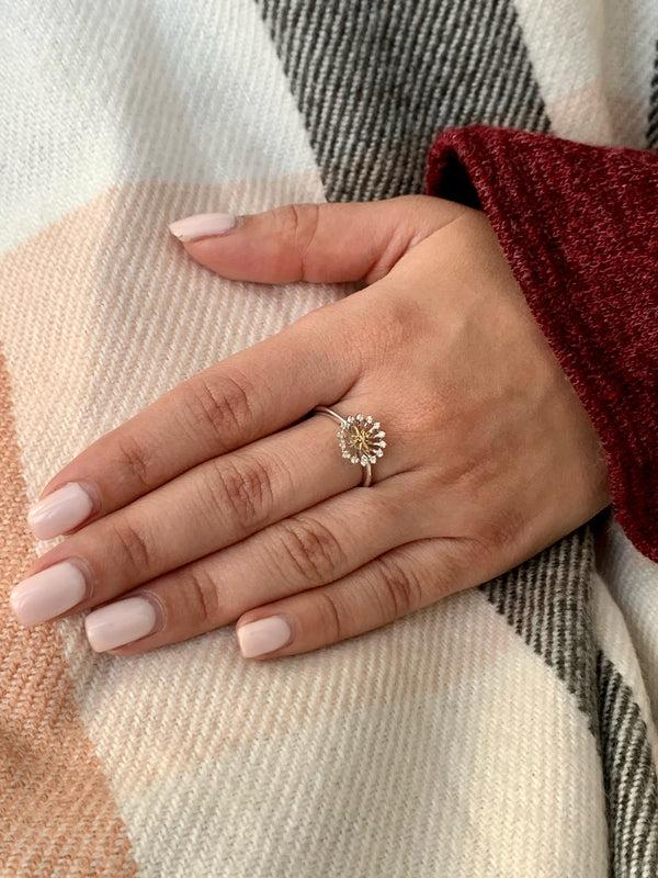 LuvMyJewelry Starburst Two-Tone Diamond Ring In 14K Yellow Gold Vermeil On Sterling Silver