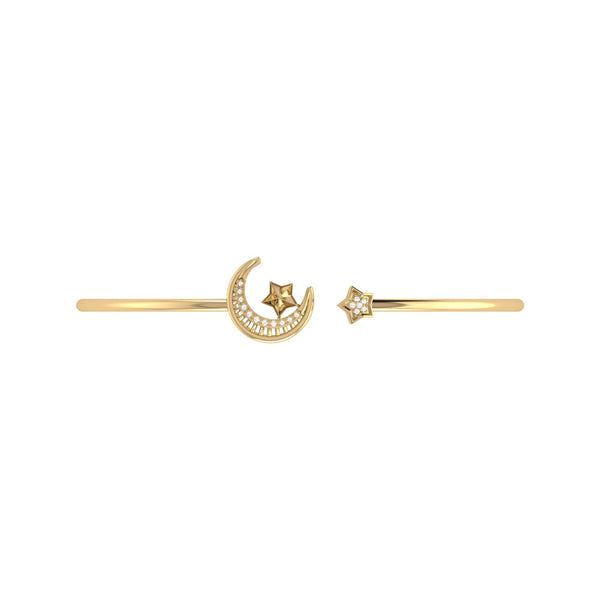 LuvMyJewelry Starkissed Crescent Adjustable Diamond Cuff In 14K Yellow Gold