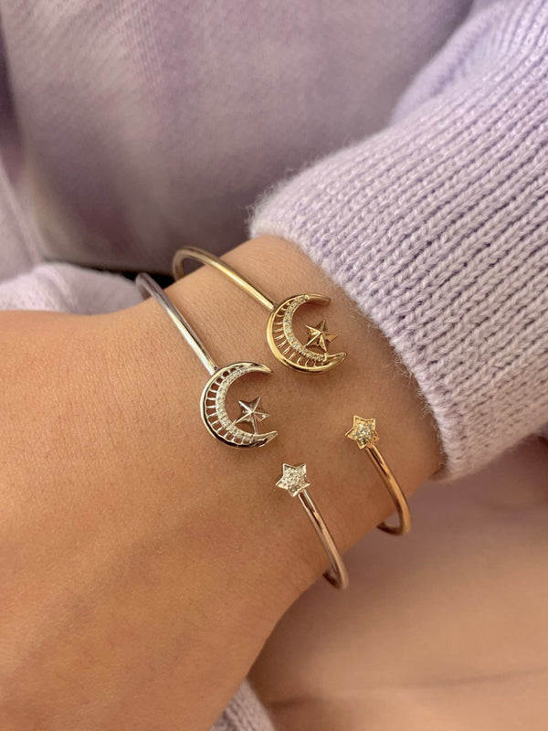 LuvMyJewelry Starkissed Crescent Adjustable Diamond Cuff In 14K Yellow Gold