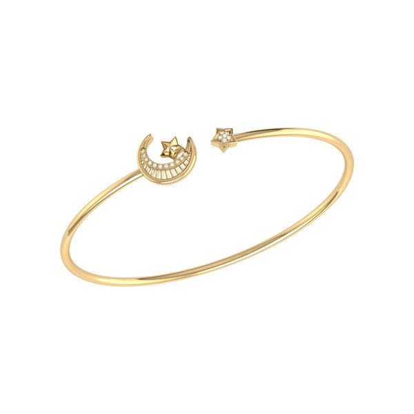LuvMyJewelry Starkissed Crescent Adjustable Diamond Cuff in 14K Yellow Gold Vermeil on Sterling Silver
