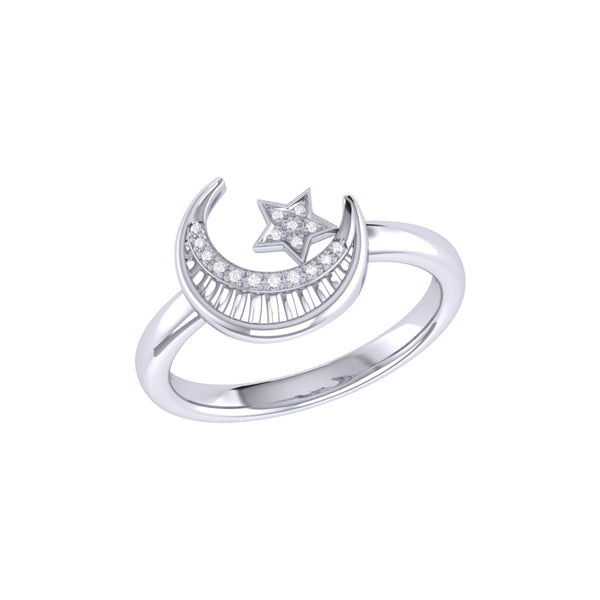 LuvMyJewelry Starkissed Crescent Diamond Ring in 14K White Gold