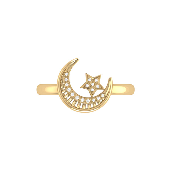 LuvMyJewelry Starkissed Crescent Diamond Ring In 14K Yellow Gold Vermeil On Sterling Silver