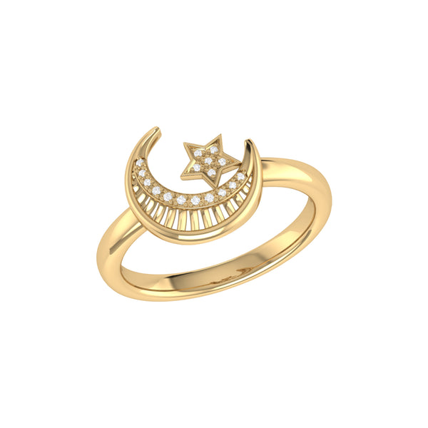 LuvMyJewelry Starkissed Crescent Diamond Ring in 14K Yellow Gold Vermeil on Sterling Silver