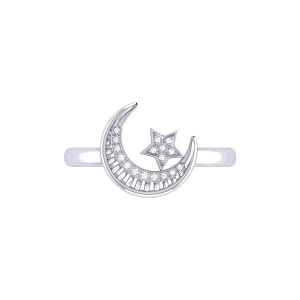 LuvMyJewelry Starkissed Crescent Diamond Ring In Sterling Silver