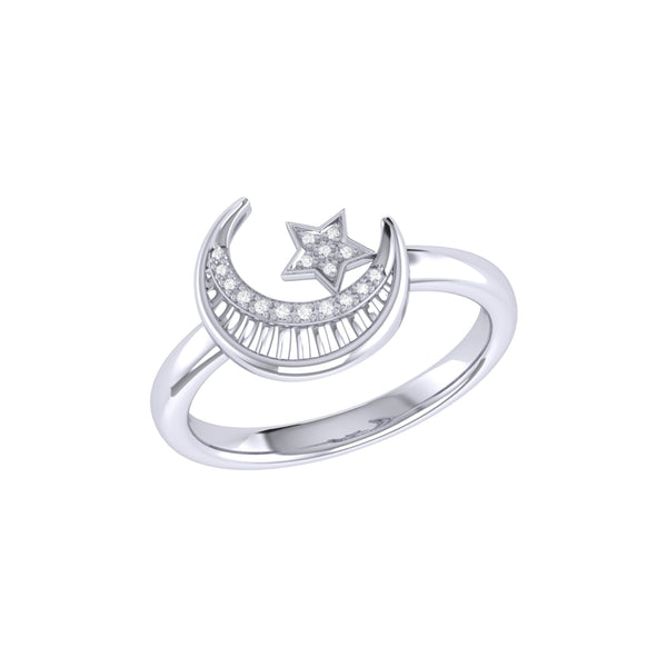LuvMyJewelry Starkissed Crescent Diamond Ring in Sterling Silver