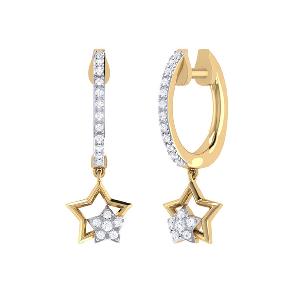 LuvMyJewelry Starkissed Duo Diamond Hoop Earrings in 14K Yellow Gold Vermeil on Sterling Silver
