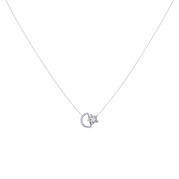 LuvMyJewelry Starkissed Moon Diamond Necklace In 14K White Gold