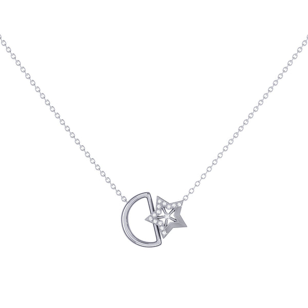 LuvMyJewelry Starkissed Moon Diamond Necklace in 14K White Gold