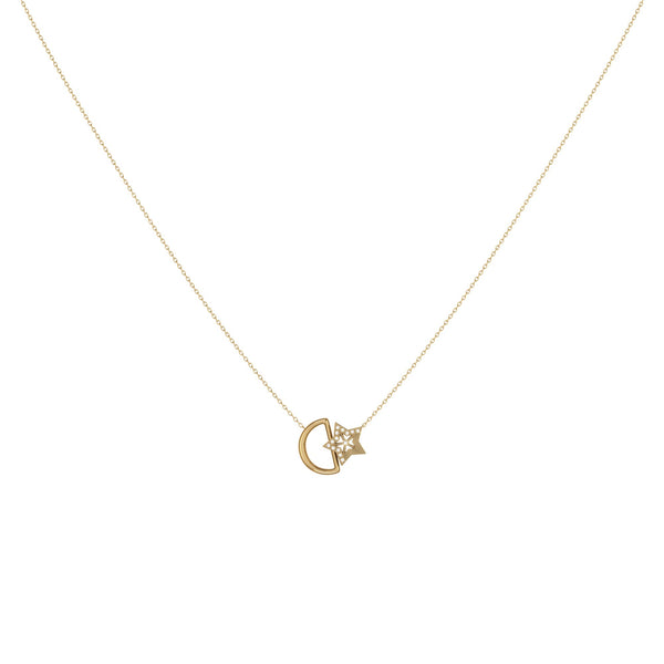 LuvMyJewelry Starkissed Moon Diamond Necklace In 14K Yellow Gold