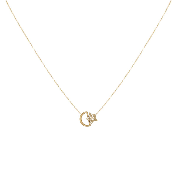 LuvMyJewelry Starkissed Moon Diamond Necklace In 14K Yellow Gold Vermeil On Sterling Silver