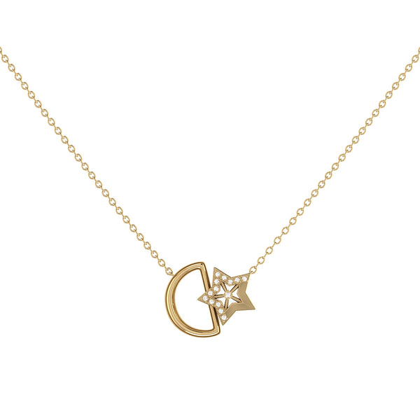 LuvMyJewelry Starkissed Moon Diamond Necklace in 14K Yellow Gold