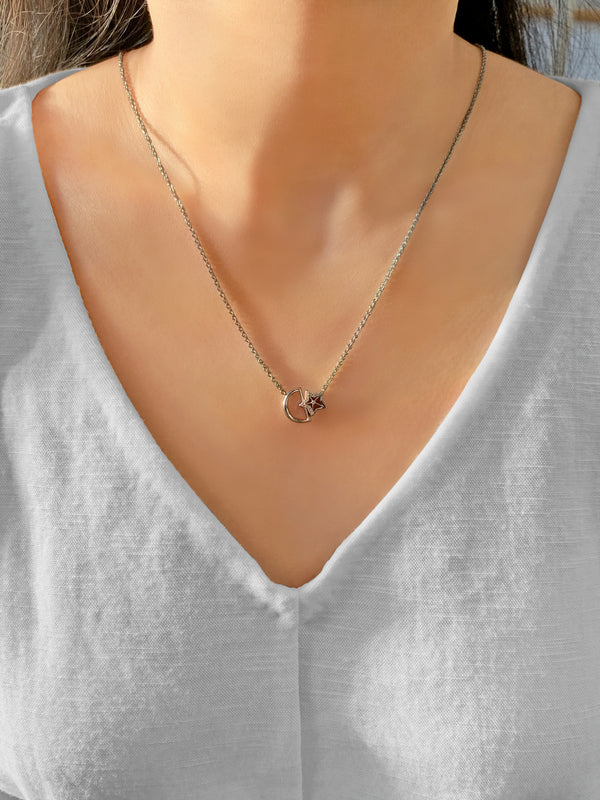 LuvMyJewelry Starkissed Moon Diamond Necklace In Sterling Silver