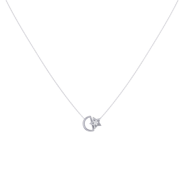 LuvMyJewelry Starkissed Moon Diamond Necklace In Sterling Silver