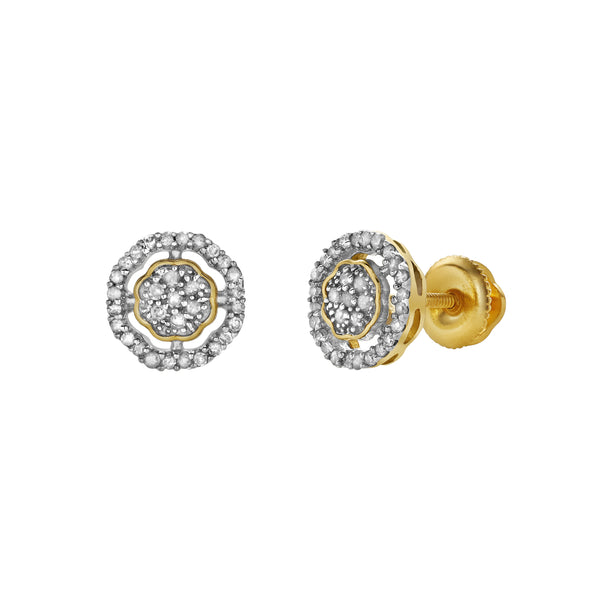 LuvMyJewelry Starlens L 10K Yellow Gold Cluster Diamond Unisex Earrings - 0.26 Cts