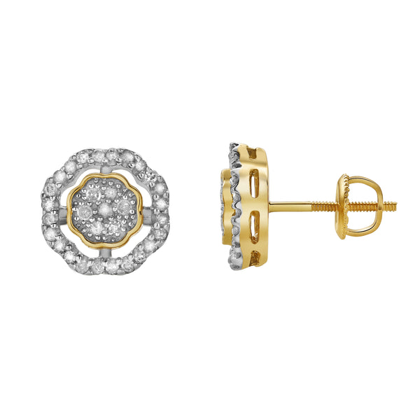 LuvMyJewelry Starlens XL 10K Yellow Gold Cluster Diamond Unisex Earrings - 0.35 Cts