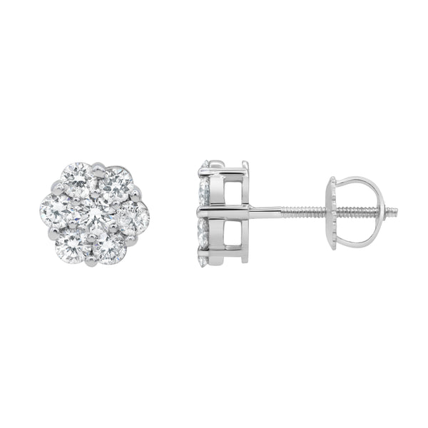 LuvMyJewelry Starlet 14K White Gold Flower Cluster Diamond Earrings - 0.39 Ct