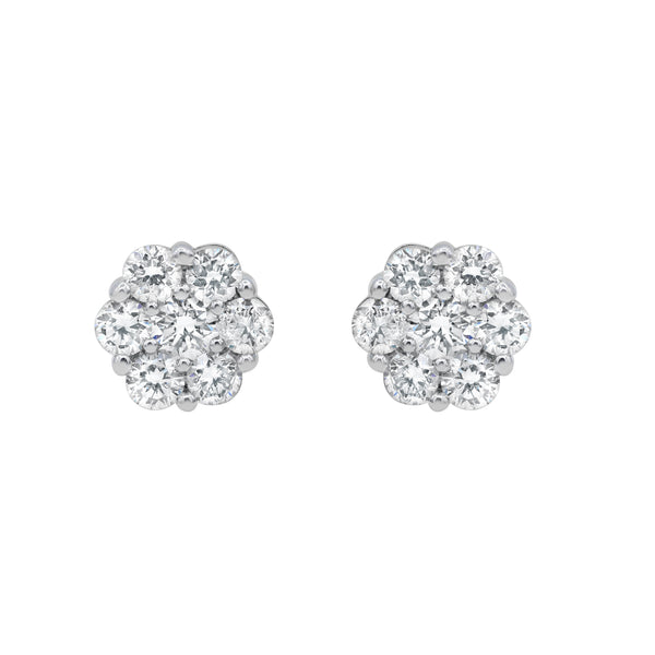 LuvMyJewelry Starlet 14K White Gold Flower Cluster Diamond Earrings - 0.39 Ct