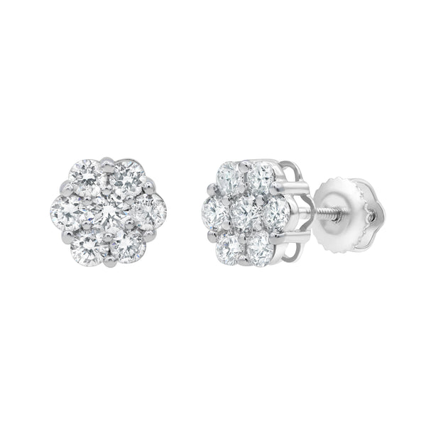 LuvMyJewelry Starlet 14K White Gold Flower Cluster Diamond Earrings - 0.39 Ct