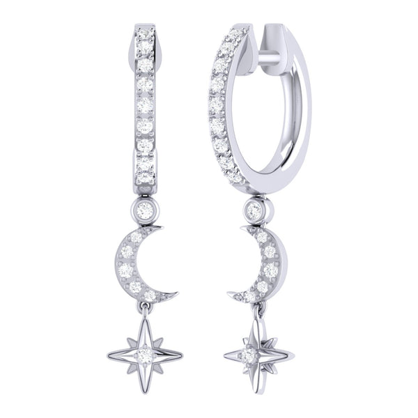 LuvMyJewelry Starlit Crescent Diamond Hoop Earrings in Sterling Silver