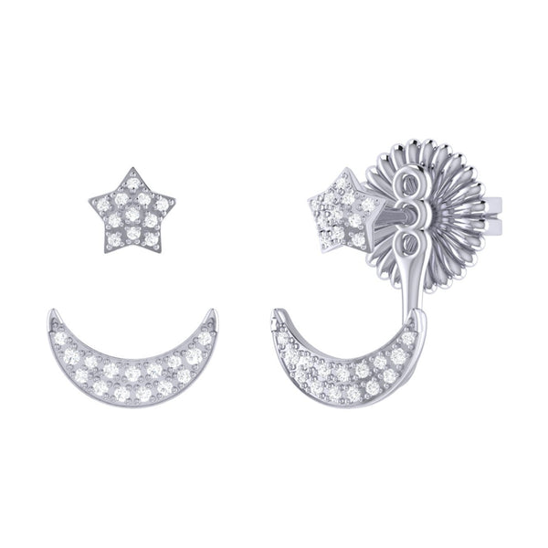 LuvMyJewelry Starlit Crescent Diamond Stud Earrings in 14K White Gold