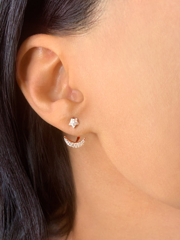 LuvMyJewelry Starlit Crescent Diamond Stud Earrings In 14K Yellow Gold